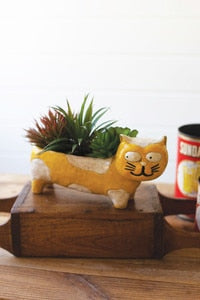 Yellow & White Cat Planter