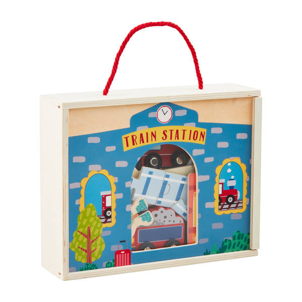 TRAIN STATION WOOD PLAY SET